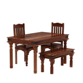 Ajmer Solid Sheesham Wood 4 Seater Dining Set With Bench (Without Cushion, Natural Finish)